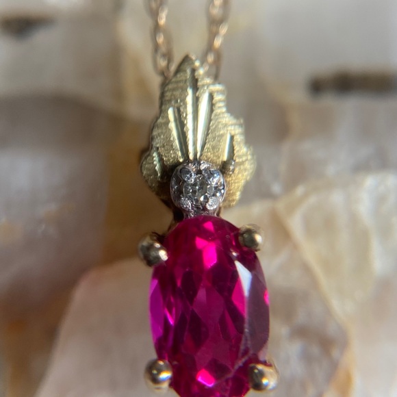 10k Black Hills Gold Ruby and Diamond Necklace - Picture 3 of 8